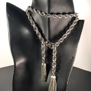 30” silver tone tassel necklace